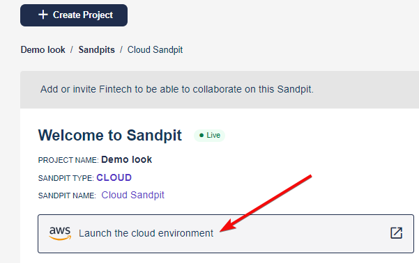 Launch cloud environment button