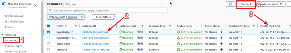 EC2 instances screen