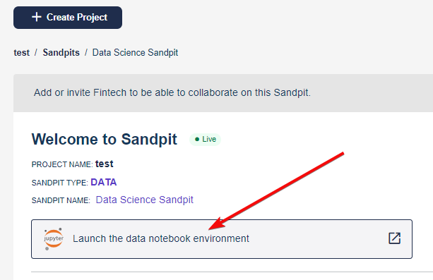 Button saying Launch the data notebook environment