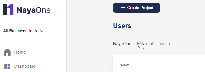 3 tabs: NayaOne, external, invited